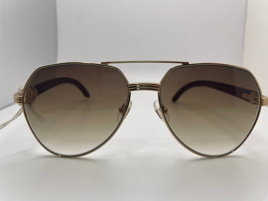 2023 Cartier Santos Aviators - Gold w/ Woods - Luxury Optical